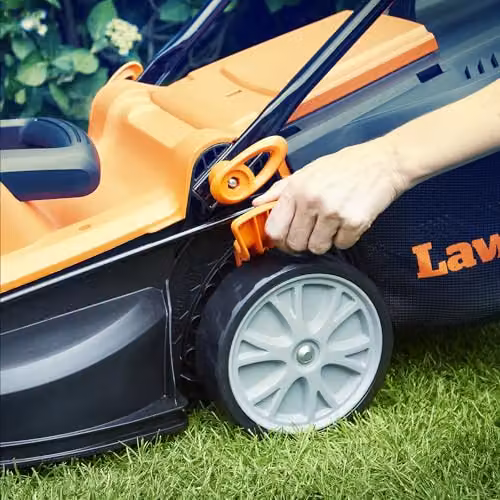 LawnMaster 1400W Orange Electric Lawnmower and Grass Trimmer Set with Collection Bag and Fixed Steel Blade, Corded Mains – 4