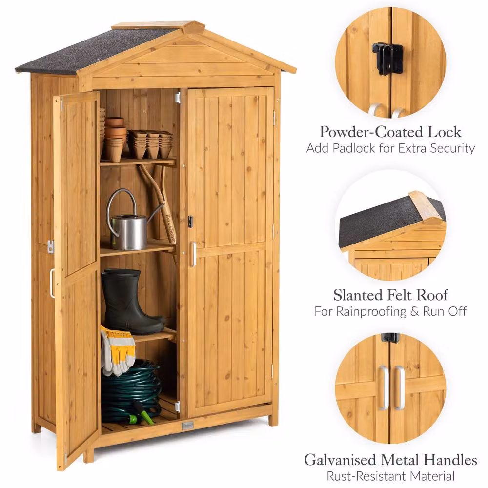 Christow Brown Tall Garden Storage Cabinet with Double Doors and Shelving, W: 64 cm, D: 41.4 cm, H: 166 cm – 4