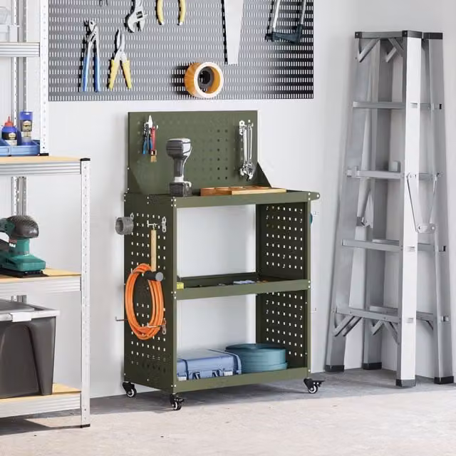 Berkfield Lockable and Rollable Tool Trolley in Green, Powder-coated Steel, W/D/H: 65 x 35 x 111 cm – 1