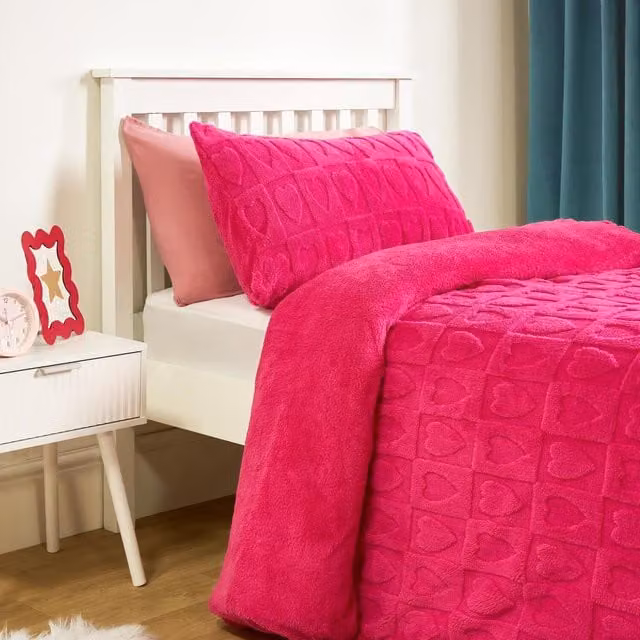 OHS Pink Heart Tufted Fleece Duvet Cover and Pillowcase Set