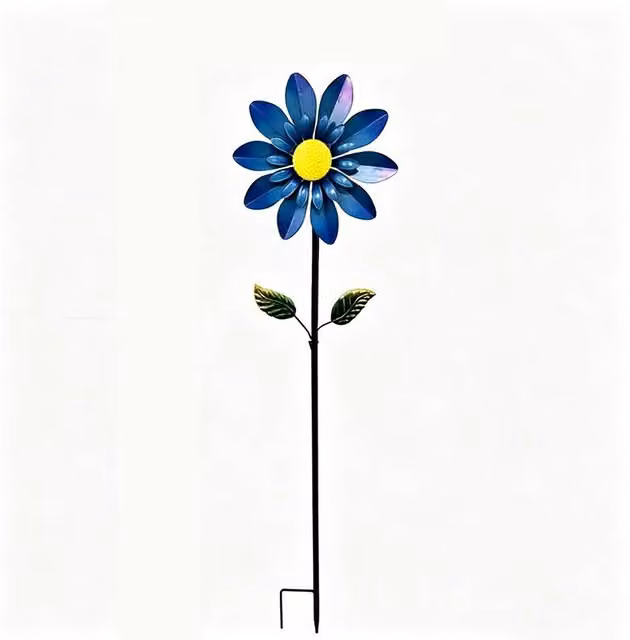 Quipulse Style 7 Simulated Sunflower Rotating Windmill Ornament in Multicolour and Blue Metal