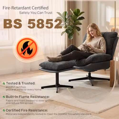 HOMCOM Modern Chenille Swivel Lounge Chair with Ottoman, Grey – 8