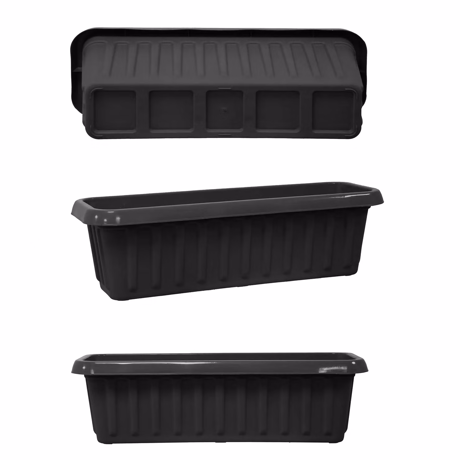 Simpa Black Plastic Chunky Garden Trough Planter Pot, Large – 2