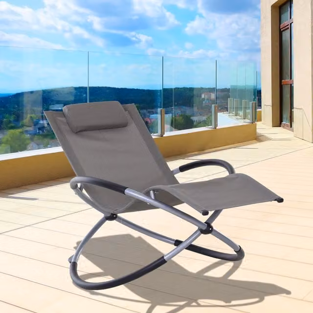 Outsunny Orbital Sun Lounger Rocking Chair in Grey Metal