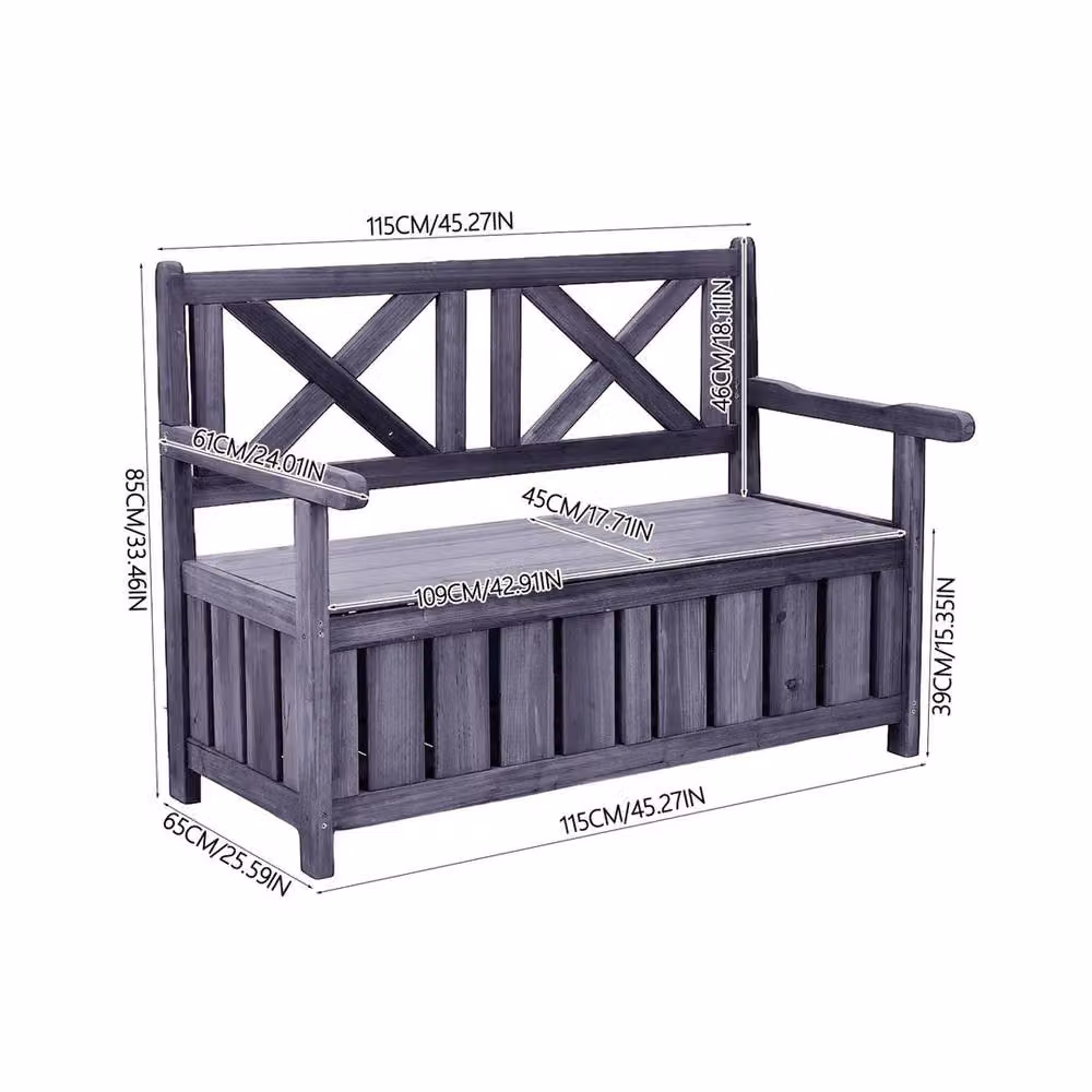KORVIXA Grey Wooden Garden Bench with Cushion Storage, Made from Treated Spruce Wood, W/D/H: 150 x 109 x 100 cm – 2
