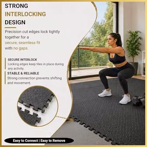 SHATCHI 24 Piece Black Interlocking EVA Foam Exercise Floor Mats, W/D/H: 60 x 60 x 1.1 cm – 4