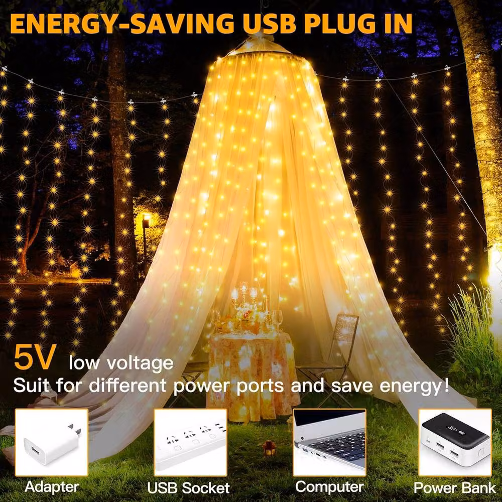 NIVOR LED Curtain Fairy Lights, 300 LEDs, Warm White, Clear, W/H: 3 x 3 m – 5