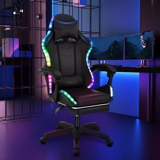SPETLEK Black Synthetic Leather Racing Gaming Chair with Armrests and Headrest