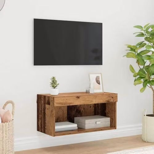 vidaXL Modern Wall Mounted TV Cabinet Set in Brown with Integrated Lighting and Internal Shelves, W/D/H: 60 x 30 x 30 cm – 2