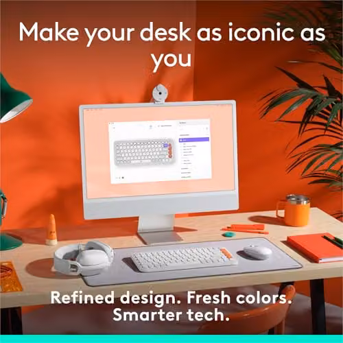 Logitech Pop Icon Keys Wireless Bluetooth Keyboard in Off White and Orange – 2