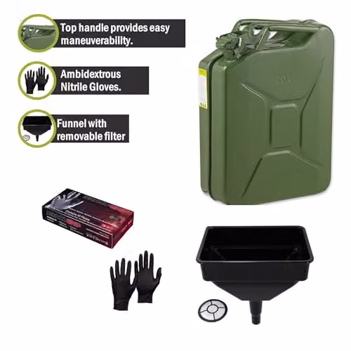 PDL Pegdev Heavy Duty 20L Steel Jerry Can Bundle with Funnel and Nitrile Gloves in Green – 2