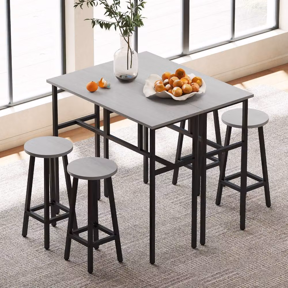 STILVORA Modern Bar Table and Chairs Set with Grey MDF Laminate and Black Steel Frame – 2
