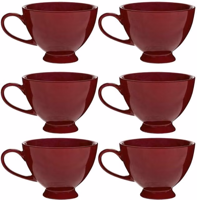 Dibor Montmartre Large Malbec Red Ceramic Tea Cups and Coffee Mugs, Set of 6 – 1