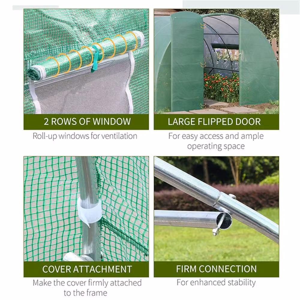 FLAVORA Green Walk-in Tunnel Greenhouse with Window, W/D/H: 6 x 3 x 2 m – 3