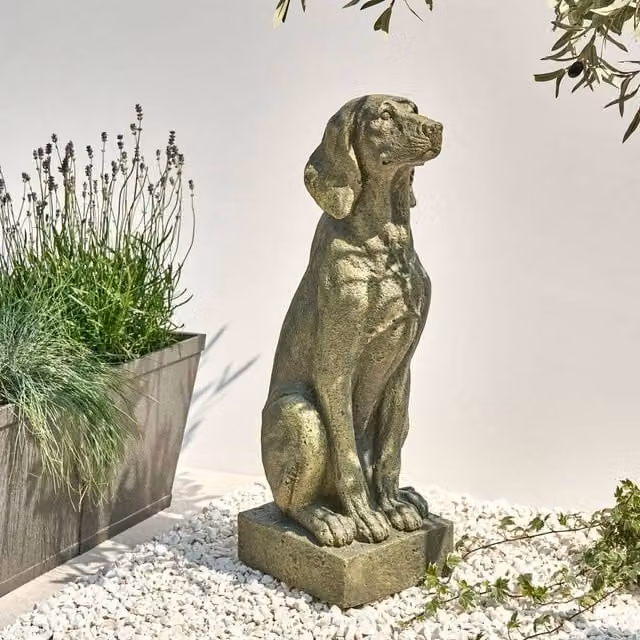 Wyld and Coco Green Ceramic Dog Figurine, Rustic Distressed Tabletop Decor, Height: 73 cm – 1