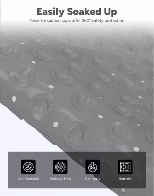 Nordara Grey Anti-Mould Non-Slip Corner Shower Mat, 54 x 54 cm