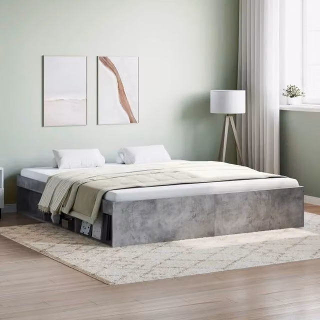 Berkfield Home Super King Size Bed Frame in Concrete Grey with Side Compartments, W: 180 cm, D: 200 cm – 1