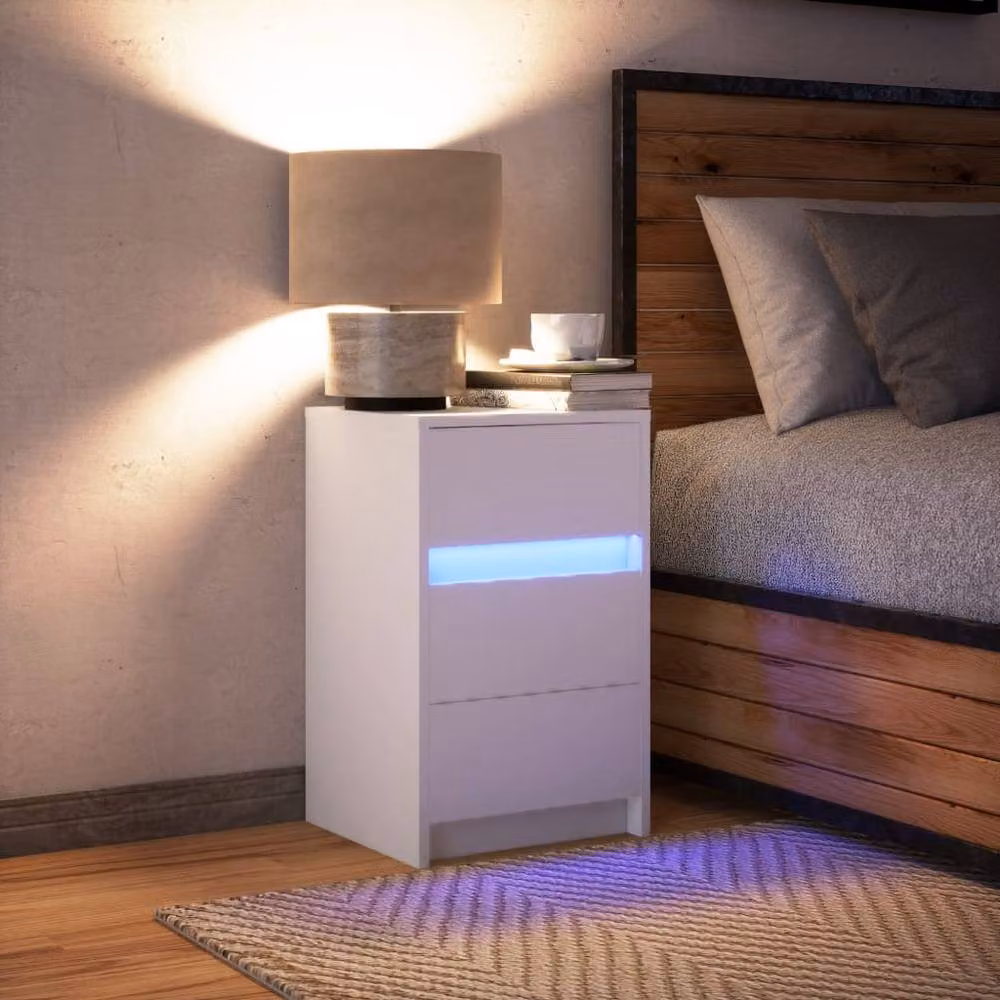 Berkfield Home Modern White Bedside Cabinet with Integrated LED Lighting and MDF Construction – 3