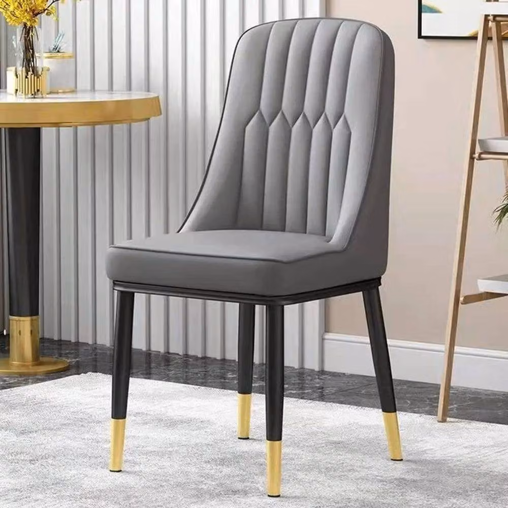 PAWNORA Set of 2 Modern Grey Leather and Metal Chairs – 4