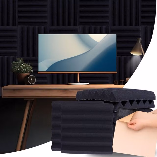 NOVECRAFTO Self-Adhesive Acoustic Wall Panels, Black Wedge Style Polyurethane Foam, 12 Pack, Depth: 4.5 cm
