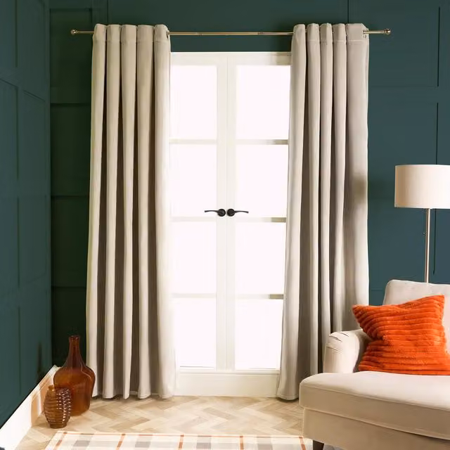 OHS Thermal Velvet Eyelet Curtains in Beige Opaque Fabric