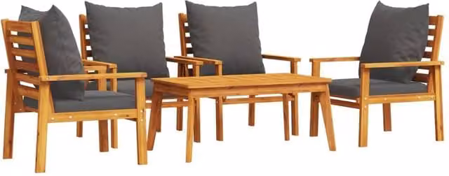 Berkfield Home 5 Piece Garden Lounge Set with Cushions in Brown Solid Acacia Wood