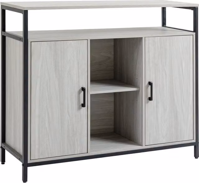 HOMCOM Contemporary Steel-Framed Kitchen Storage Cabinet and Living Room Sideboard with Adjustable Shelves and 2 Doors, Light Grey