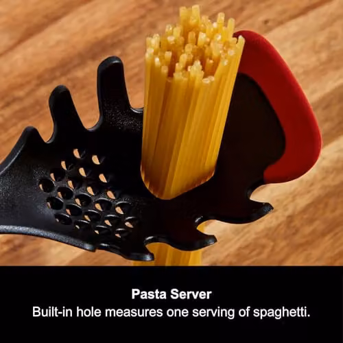 Morphy Richards Pasta Server and Skimmer Set in Black, Heat Resistant Nylon and Silicone Utensils – 3