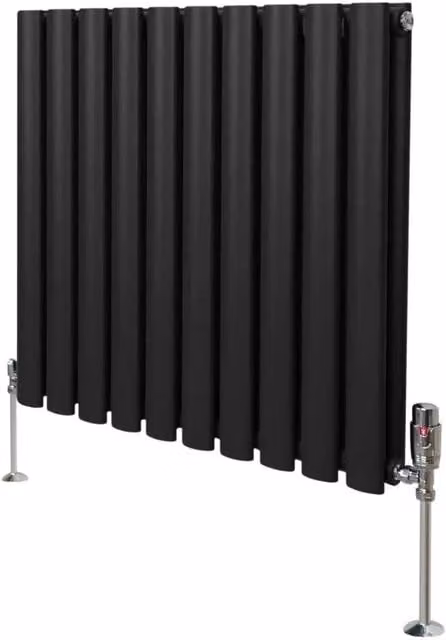 Monstershop Oval Column Radiator and Valves with Thermostat Head, Black, H 60 cm x W 60 cm x D 6 cm – 1