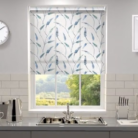 Terrys Danube Floral Semi-Transparent Polyester Roller Blind in Blue