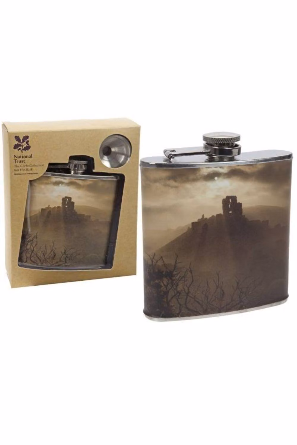 KDMD National Trust Corfe Castle 6oz Stainless Steel Hip Flask in Light Sand – 2