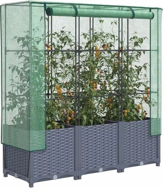Berkfield Home Raised Bed with Greenhouse Cover in Black Rattan Look, W/D/H: 120 x 40 x 138 cm – 1