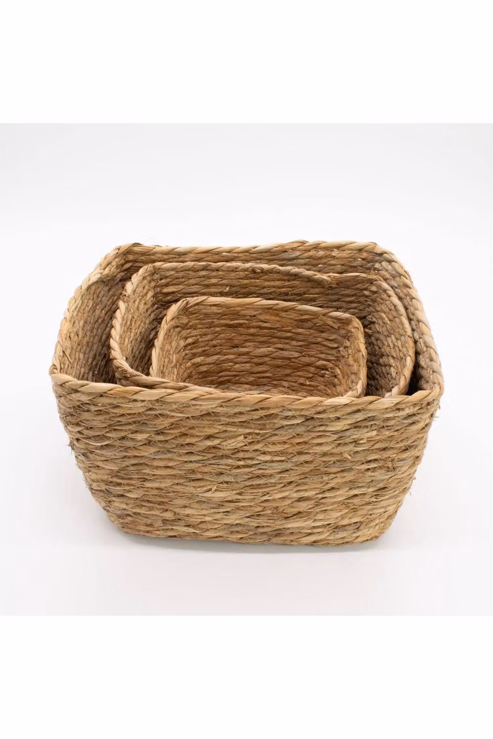 KDMD Set of 3 Brown Natural Seagrass Open Weave Square Storage Baskets – 2