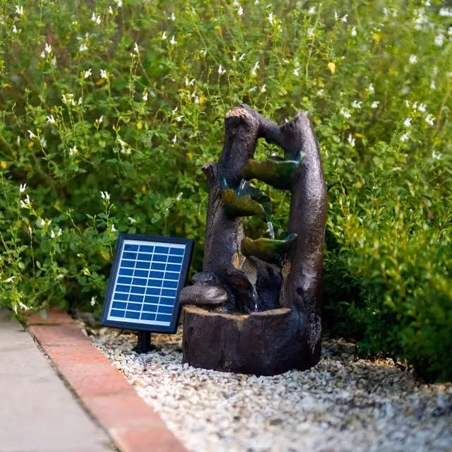 Primrose Brown Tiered Tree Leaves Cascading Solar Water Feature with Lights
