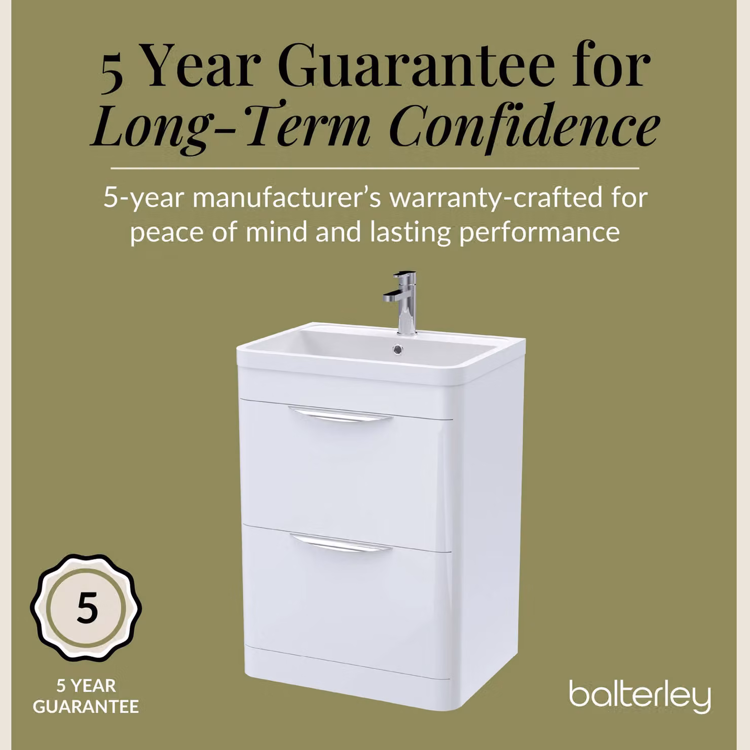Balterley Gloss White 2 Drawer Floor Standing Bathroom Vanity Unit with Basin – 2