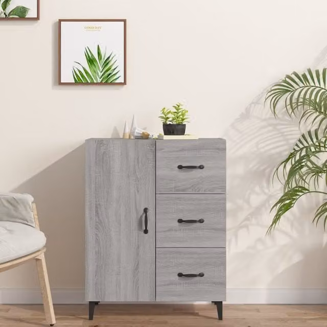 Berkfield Home Grey Sonoma Sideboard in Engineered Wood, W: 69.5 cm, D: 34 cm, H: 90 cm