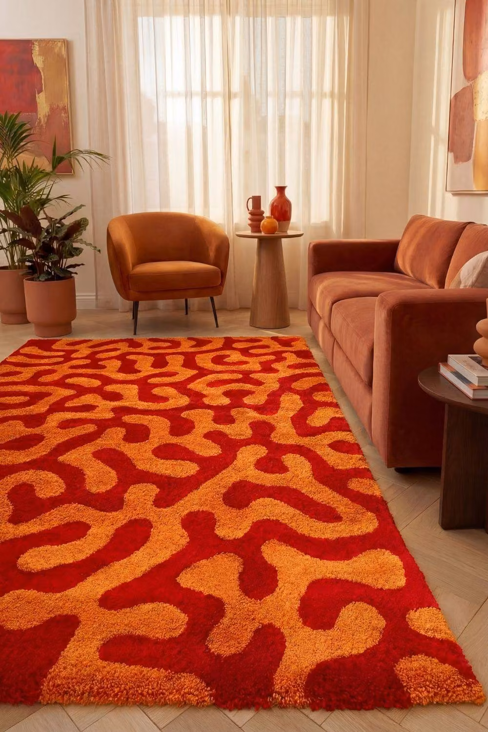 THE RUGS Joli Abstract Pattern Soft and Dense Pile Red Area Rug, W: 120 cm, L: 170 cm – 2