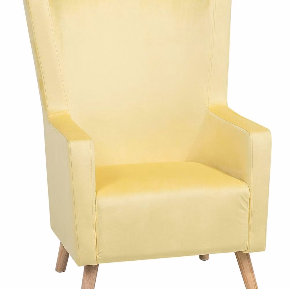 Wyld and Coco Mid-Century Yellow Velvet Wingback Lounge Chair with Rubberwood Legs – 2