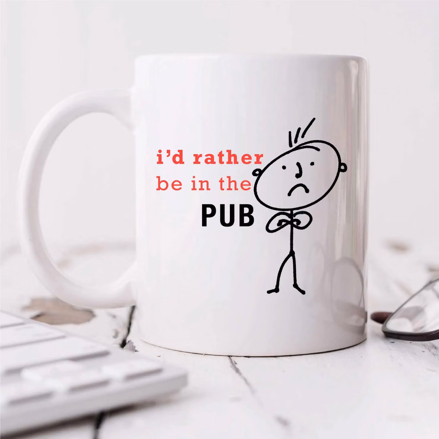 60 SECOND MAKEOVER Mens I'd Rather Be In The Pub Ceramic Mug in White – 2