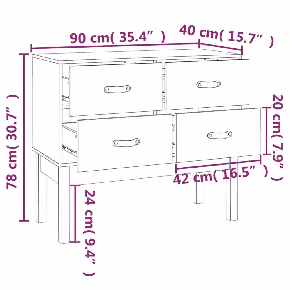 Berkfield Home Rustic Solid Wood Pine Console Cabinet, Honey Brown, W/D/H: 90 x 40 x 78 cm – 5