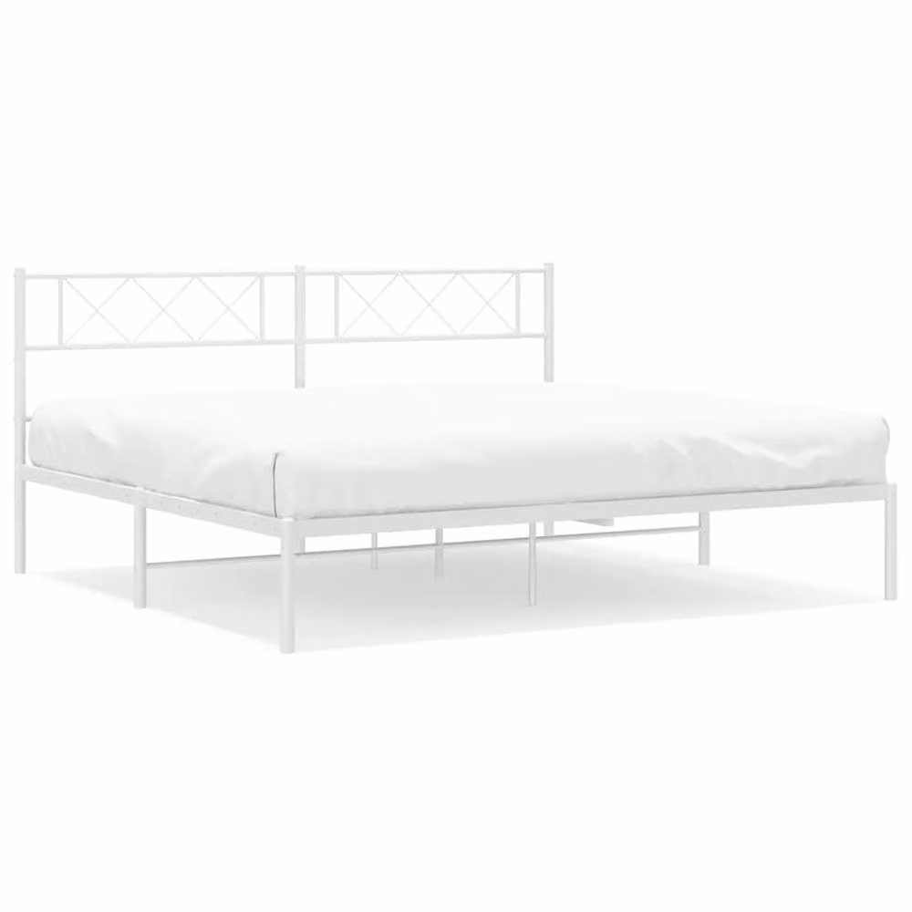 Berkfield Home Metal Bed Frame with Headboard in White, W/D/H: 193 x 198 x 90 cm – 2