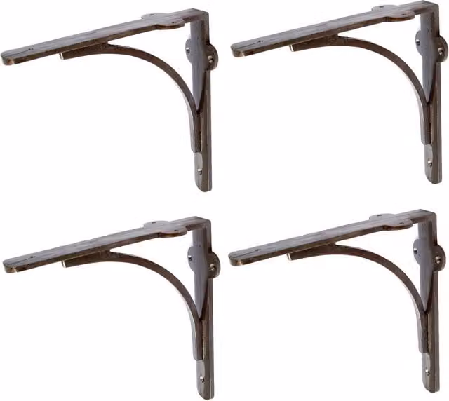 Hammer and Tongs Pack of 4 Curved Iron Shelf Brackets in Grey and Black