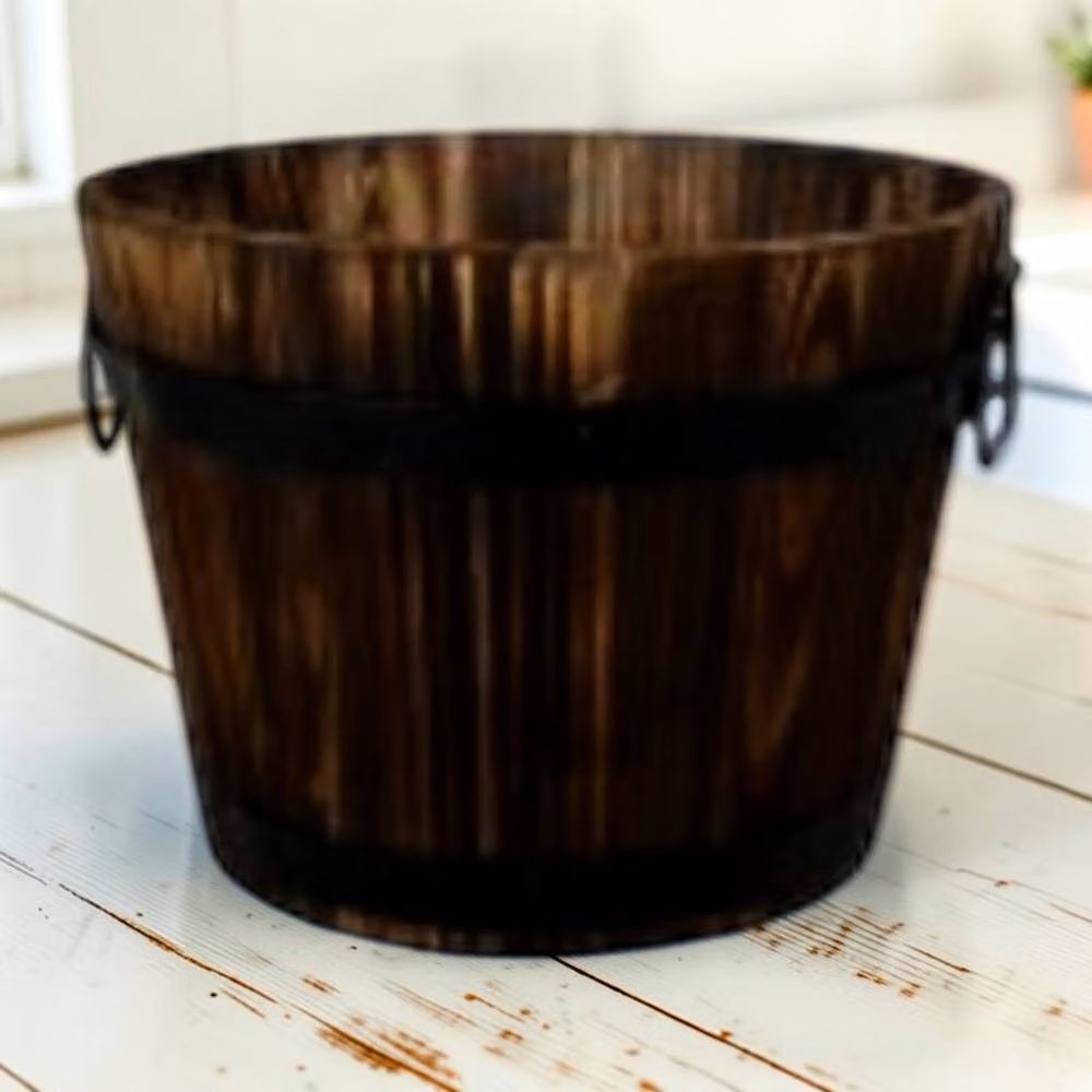 Four Candle Burntwood Wooden Barrel Planter Tub in Brown – 2
