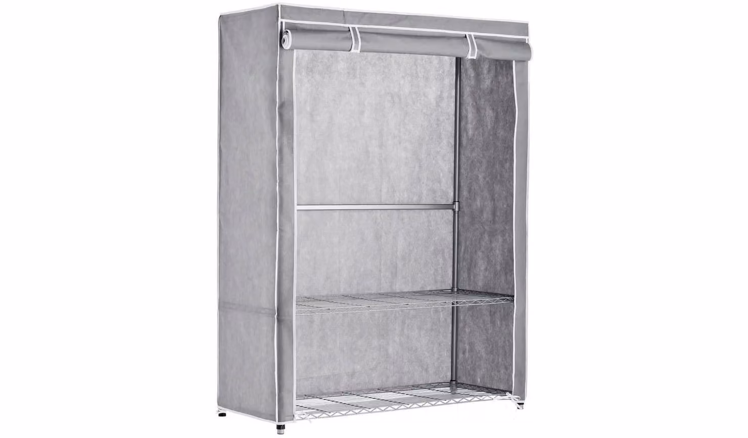 Double Heavy Duty Covered Garment Rail Wardrobe Storage in Grey