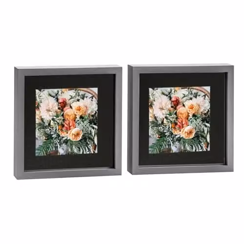 Nicola Spring 2 Piece Square 3D Shadow Box Photo Frame Set in Grey and Black with Glass Aperture – 1