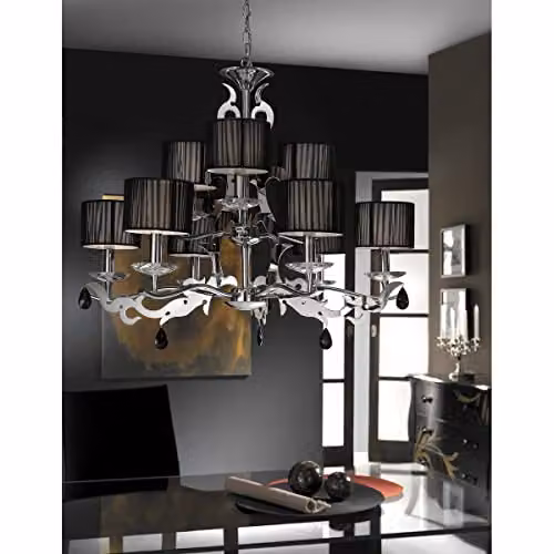 Netlighting Inspired Mantra Acanto Round 9 Light Pendant, Polished Chrome with Black and Grey Fabric Shades, E14 – 3