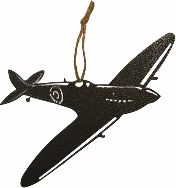 Poppyforge Hanging Spitfire Metal Garden Art in Silver and Black, W23 x H18 cm