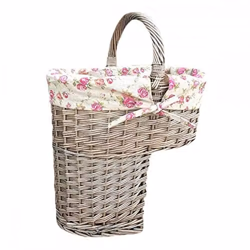 Red Hamper Brown Rattan Hanging Basket with Floral Lining
