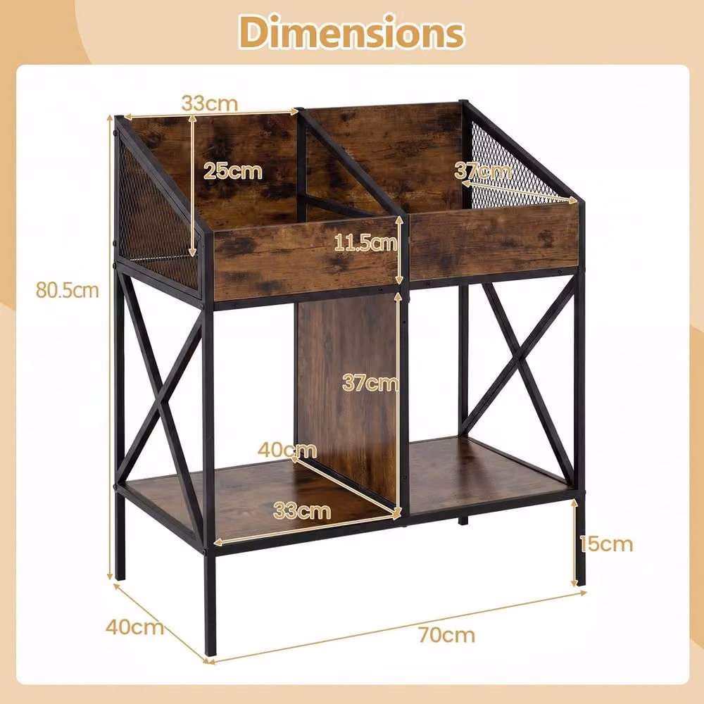 VOGREX 2-Tier 4-Grid Industrial Metal Vinyl Record Rack in Brown, W/D/H: 80.5 x 70.0 x 40.0 cm – 2