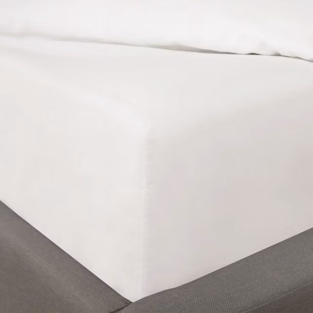 Highams Plain Polycotton Elasticated Fitted Bed Sheet, White, 200 x 200 cm
